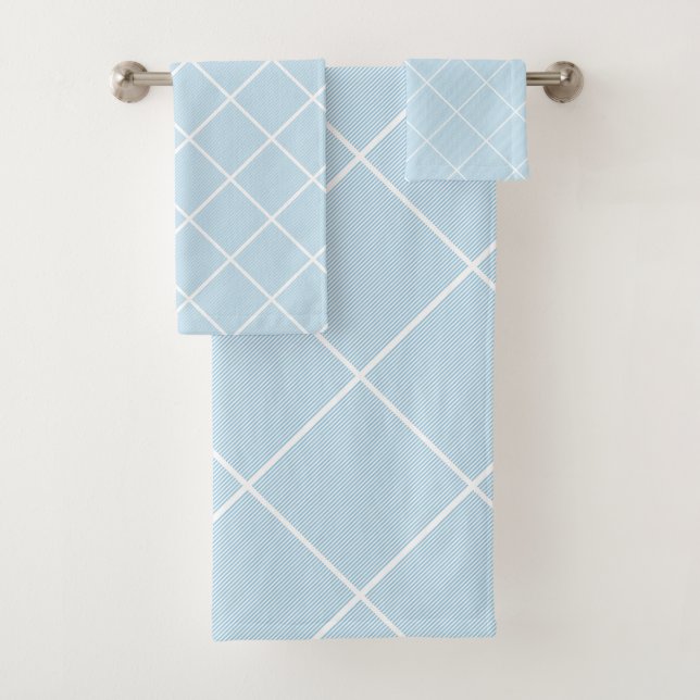 SKY BLUE GRID PATTERN TOWEL SET (Insitu)