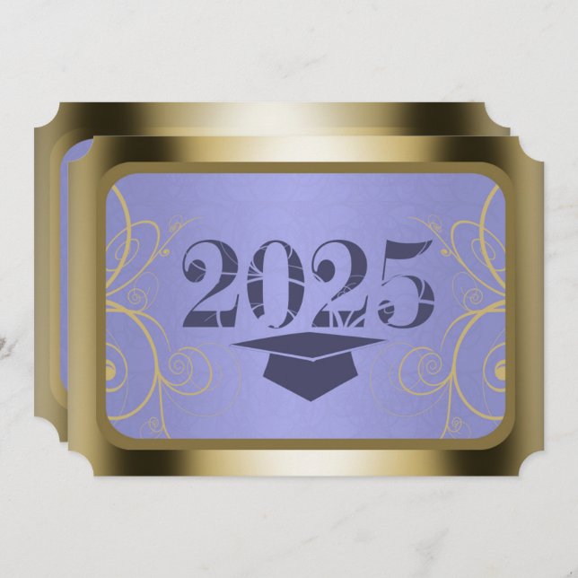 Sky Blue Harvest/Gold Frame Graduation Party Invitation (Front/Back)