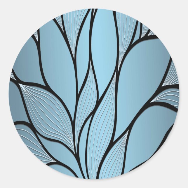 Sky Blue Hues Creative Leave Pattern  Classic Round Sticker (Front)