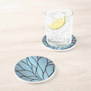 Sky Blue Hues Creative Leave Pattern Coaster