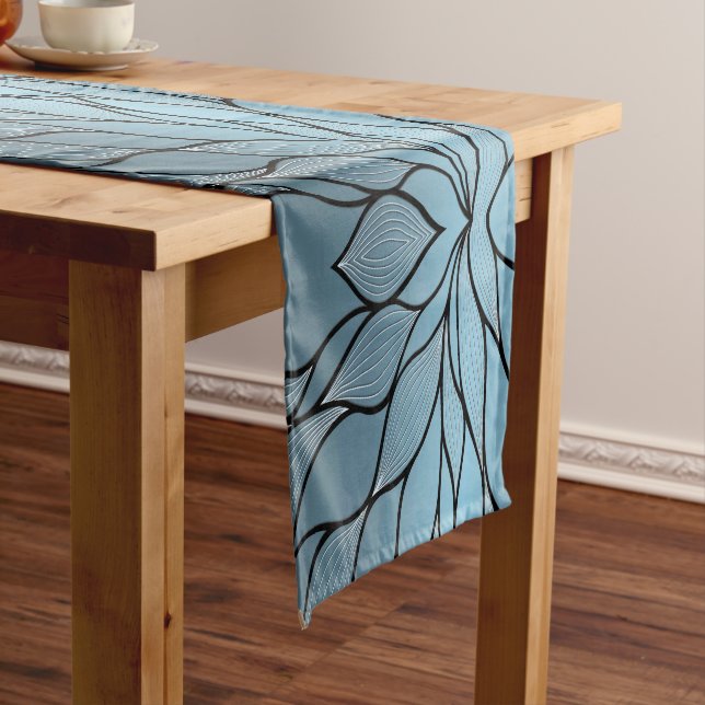Sky Blue Hues Creative Leave Pattern  Long Table Runner (In Situ)