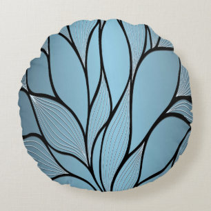 Sky Blue Hues Creative Leave Pattern Round Cushion