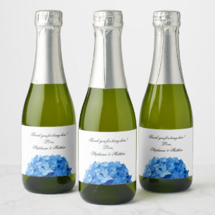 Sky Blue Hydrangea Personal Thank You Wedding Sparkling Wine Label