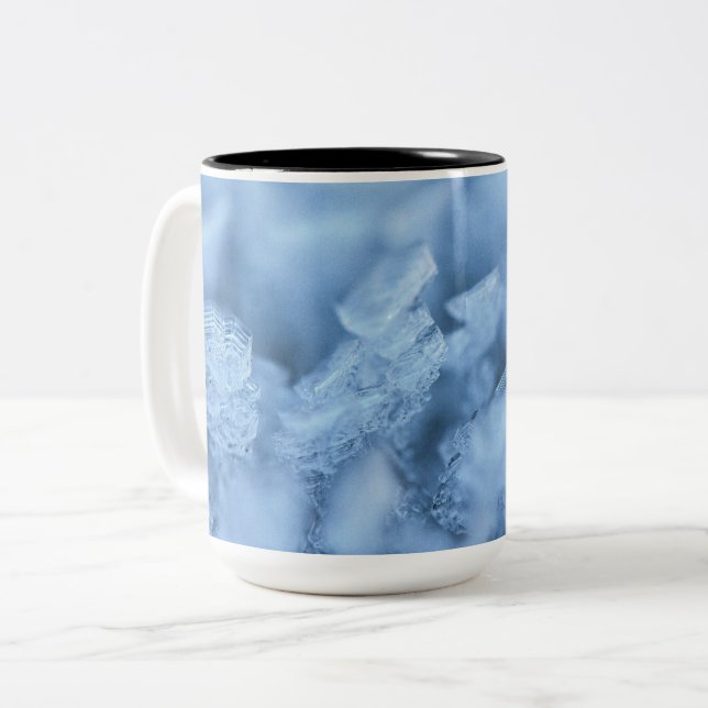 "Sky Blue Ice Cube Coffee Mug: Chill and Sip" Two-Tone Coffee Mug (Front Left)