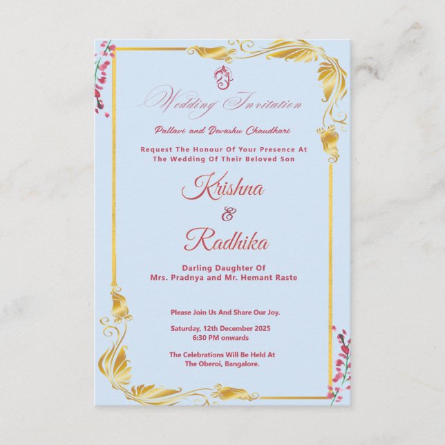 Sky-blue Indian Wedding Invite  (Front)