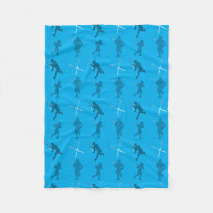 Sky blue lacrosse silhouettes fleece blanket
