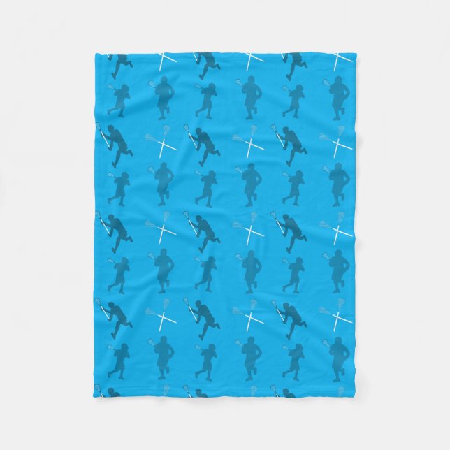 Sky blue lacrosse silhouettes fleece blanket (Front)