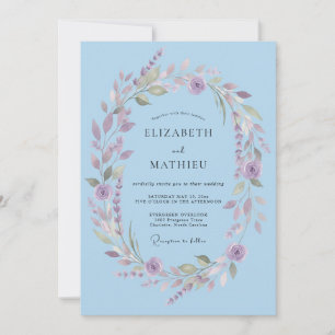 Sky Blue Laurel Romance Wedding Invitation