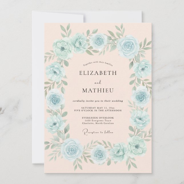 Sky Blue Lush Floral Wedding Invitation (Front)