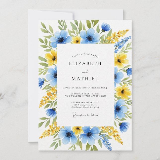 Sky Blue Marigold Lustrous Spring Wedding Invitation (Front)