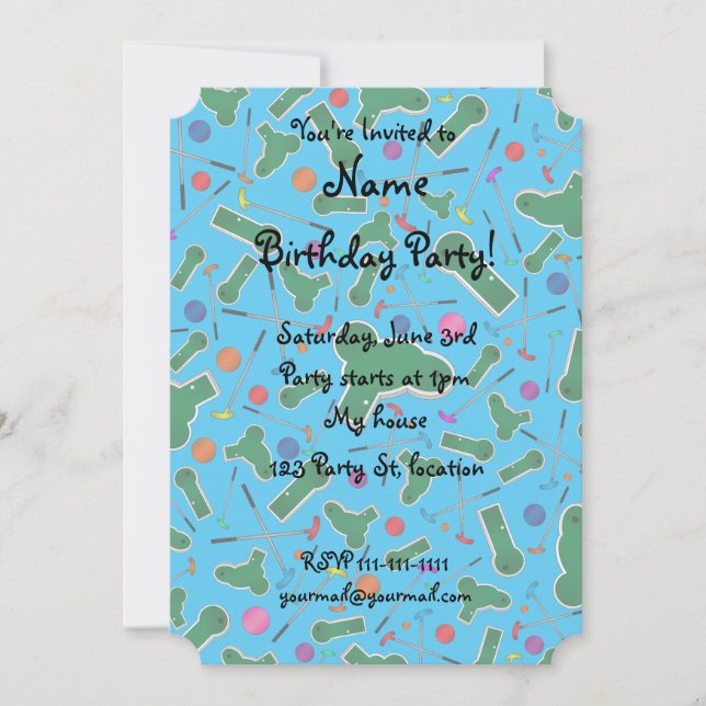 Sky blue mini golf pattern invitation (Front)
