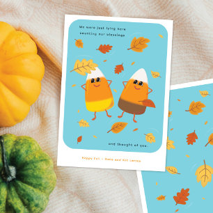 Sky Blue   Mixed Candy Corn Couple   Fall Holiday Card