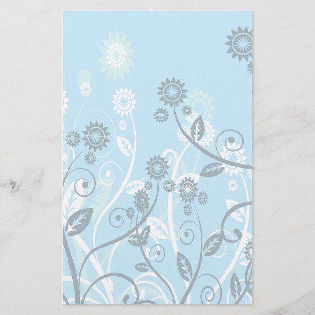 Sky Blue Modern Floral Stationery (Front)