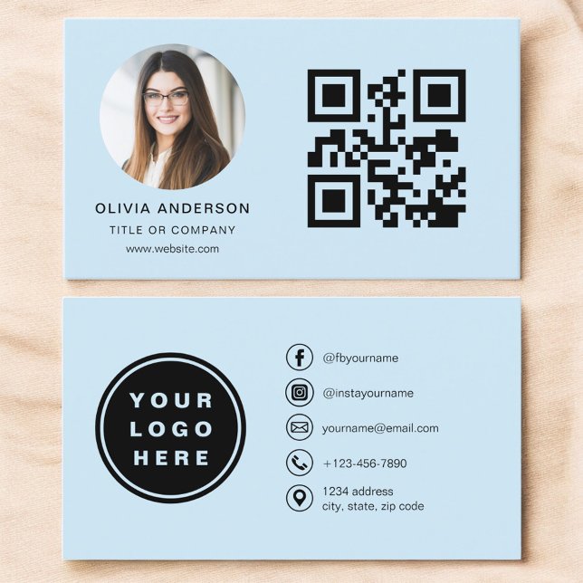 Sky Blue Modern Minimalist Photo with QR Code Business Card (Creator Uploaded)