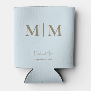 Sky Blue Monogram and Names Wedding Can Cooler