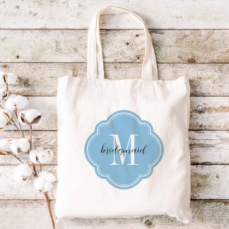 Sky Blue Monogram Bridesmaid Tote Bag