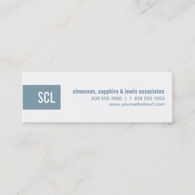 Sky Blue Monogram Strip Mini Business Card (Front)