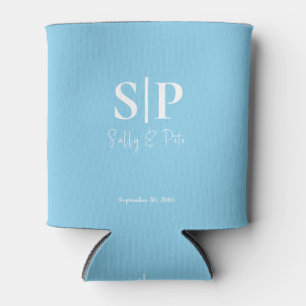 Sky Blue Monogram Wedding Can Cooler