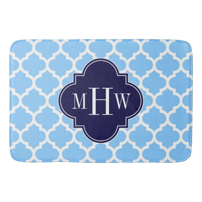 Sky Blue Moroccan #5 Navy Blue 3 Initial Monogram Bath Mat (Front)