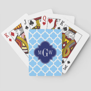 Sky Blue Moroccan #5 Navy Blue 3 Initial Monogram Playing Cards