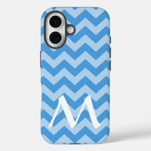 Sky Blue Moroccan Moods Chevrons with Monogram iPhone 16 Case