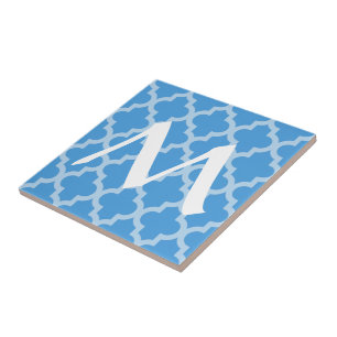 Sky Blue Moroccan Moods Quatrefoil with Initial Tile