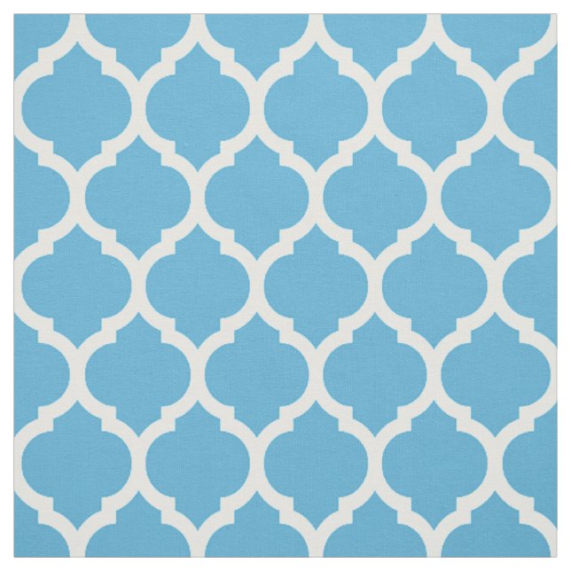 Sky Blue Moroccan quatrefoil Pattern Fabric (Swatch)