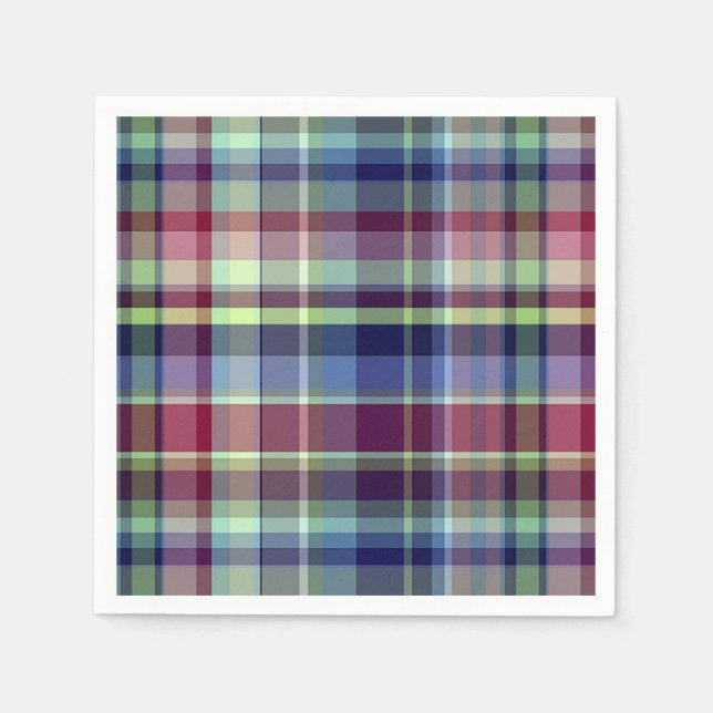 Sky Blue Navy Burgundy Pistach Preppy Madras Plaid Napkin (Front)