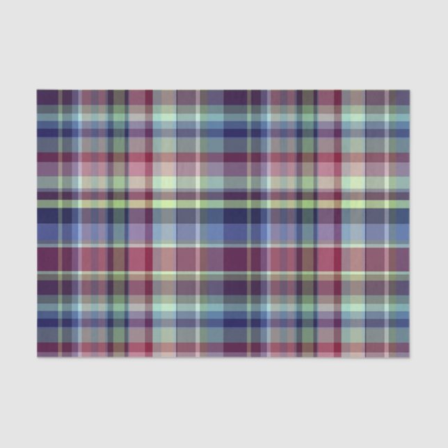 Sky Blue Navy Burgundy Pistach Preppy Madras Plaid Tissue Paper (Front)