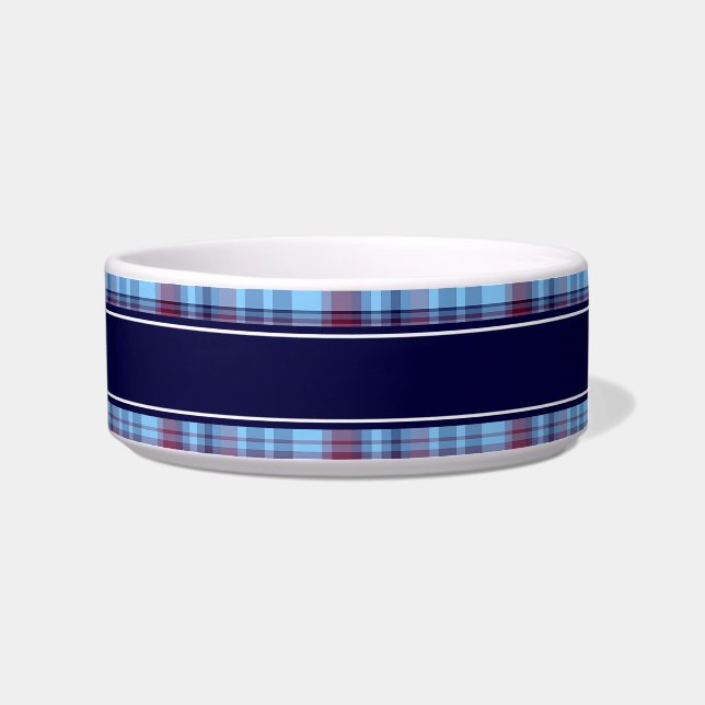 Sky Blue Navy Burgundy Preppy Madras N Monogram Bowl (Right)
