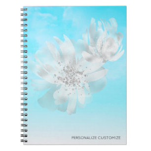 *~* Sky Blue Ombre Clouds Flowers Glitter Notebook