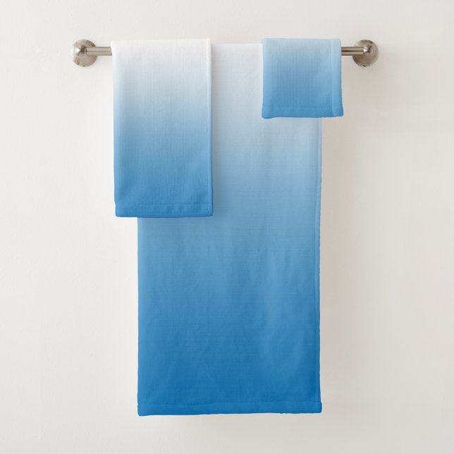 Sky Blue Ombre Gradient Colour Bath Towel Set (Insitu)