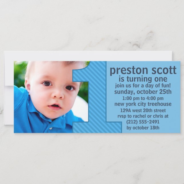 Sky Blue One Is Fun Photo First Birthday Party Invitation (Front)