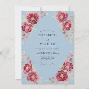 Sky Blue Opulent Romantic Wedding Invitation