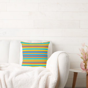 Sky Blue, Orange and Yellow Vintage Stripes Cushion