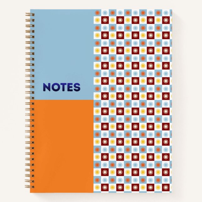 Sky Blue Orange Sunburst Chequerboard Notebook - M (Front)