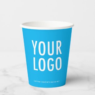 Sky Blue Paper Cups Custom Business Logo 8 oz