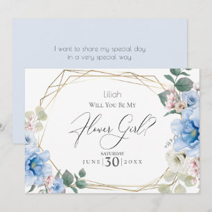 Sky Blue Peony Flowers  Will You Be My Flower Girl Invitation