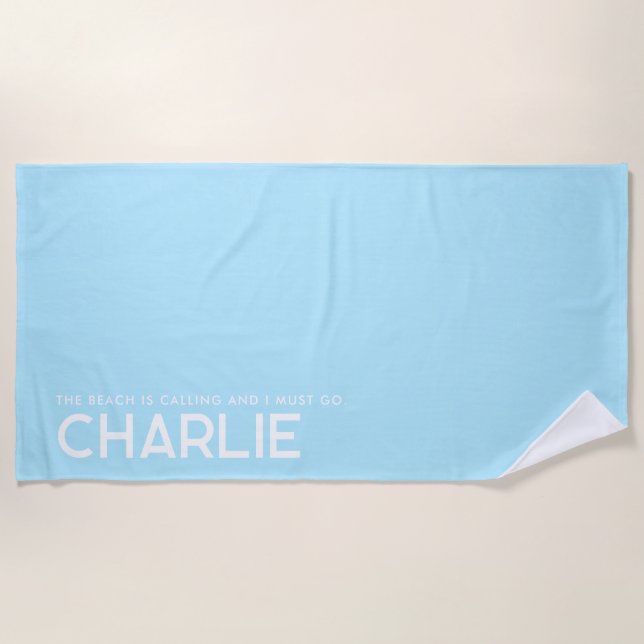 Sky Blue Personalized Slogan Beach Towel (Front)