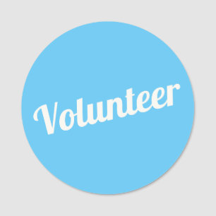 Sky Blue Pin-back Volunteer Buttons Name Tag