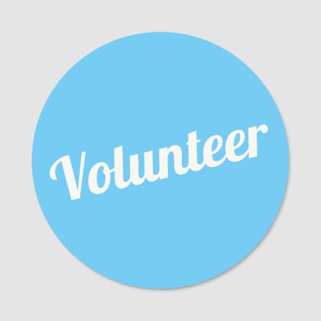 Sky Blue Pin-back Volunteer Buttons Name Tag (Front)