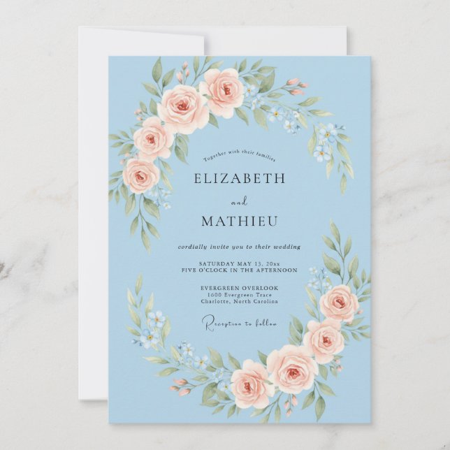 Sky Blue Poetic Spring Wedding Invitation (Front)