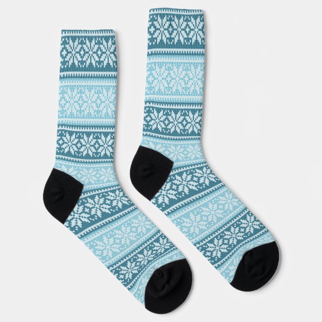Sky Blue Poinsettia Flower Pattern Socks (Right)