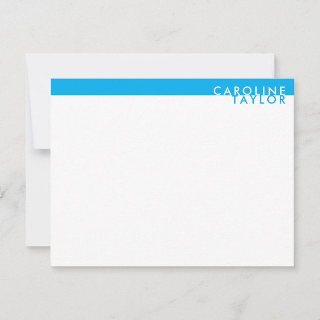 Sky Blue Preppy Custom Name Stationery Card (Front)