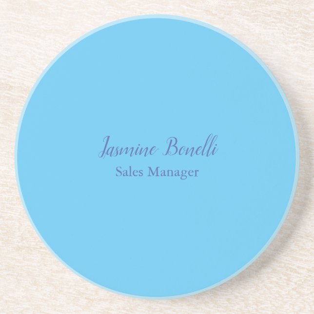 Sky Blue Professional Modern Minimalist Add Name Coaster (Front)