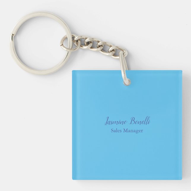 Sky Blue Professional Modern Minimalist Add Name Key Ring (Front)