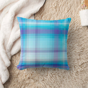 Sky Blue Purple Plaid Decorative Throw Pillow