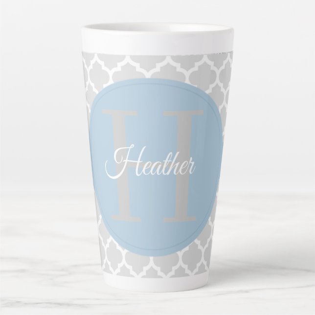 Sky Blue Quatrefoil Personalised Latte Mug (Front)