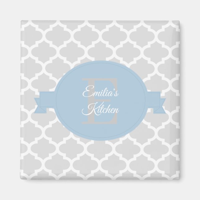 Sky Blue Quatrefoil Personalised Magnet (Front)