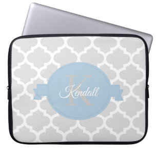 Sky Blue Quatrefoil Personalized Laptop Sleeve